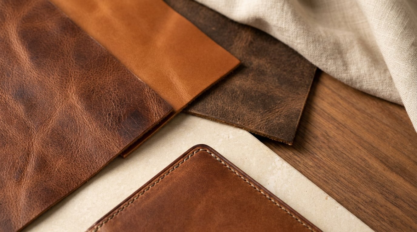 Premium leather textures grain and craftsmanship