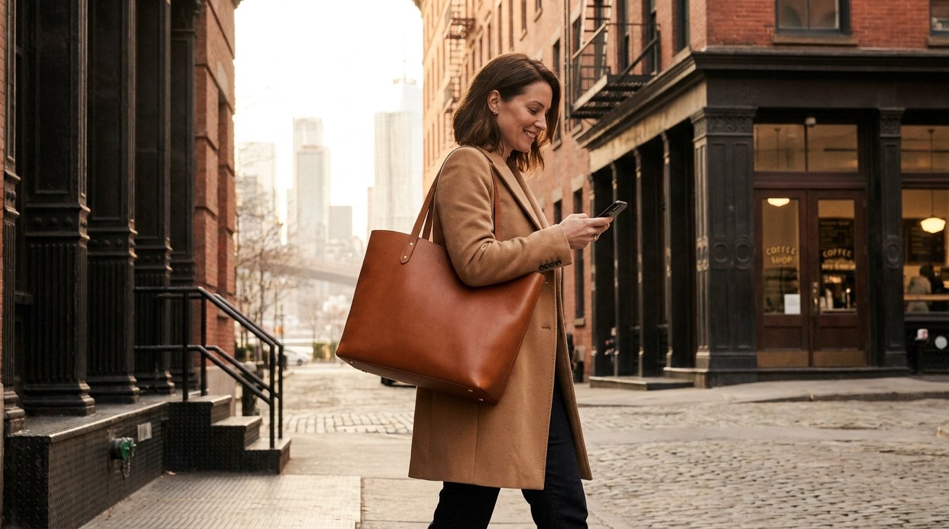 Premium leather bag and everyday carry lifestyle for Columbus